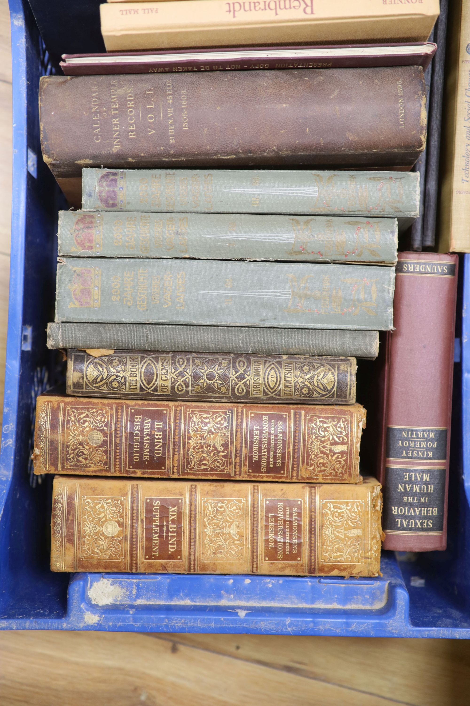 Three boxes of various decorative bindings